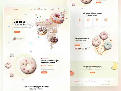 Donut I Food Landing Page Exploration by Rashedul Islam 🔥 on Dribbble Donut Shop Website Design, Donut Website Design, Food Landing Page, Shop Website Design, Uxui Design, Website Aesthetic, Dessert Restaurant, Bakery Website, Simple Website Design