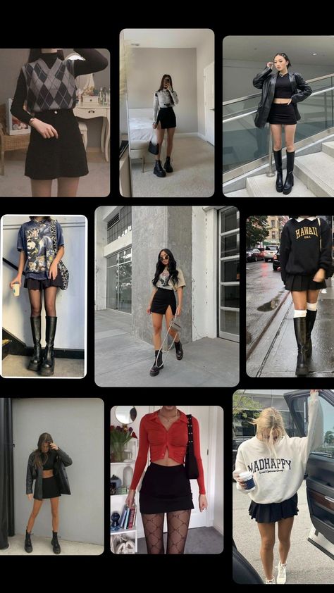 Fashion, black mini skirt, fall, summer, style, fit, outfit Black Mini Flare Skirt Outfit, How To Style A Mini Skirt Plus Size, Black Mini Skirts Outfits, Casual Black Mini Skirt Outfit, Styling Mini Skirts, Styling Black Mini Skirt, How To Style Mini Skirts, How To Style A Black Mini Skirt, Black Miniskirt Outfits