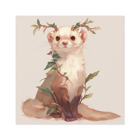 Branch Antlers, Stickers To Sell, Ferret Art, Square Stickers, Art Mignon, Creature Drawings, Fantasy Creatures Art, Cute Doodle Art, Mythical Creatures Art