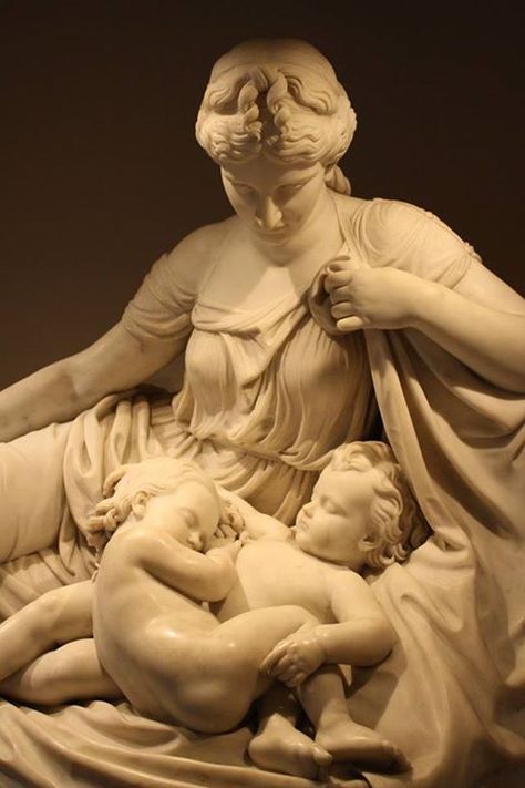 Leto and Her children, Artemis and Apollo; W. H. Rinehart, Metropolitan Museum. "Leto is a Life-bearing Spring encompassed in Demeter. This is why our ancestral Traditions honour the same Goddess as both Demeter and Leto, demonstrating the unity of these Goddesses. This Goddess sends forth all Life-bearing Light, illuminating both the intellectual essence of the Gods and the orders of souls, and ultimately lights up the whole perceptible Heaven, since She has generated the light around the Cosmos, and established its cause in Her children, Apollo and Artemis, and flashes like a lightning Her intellectual and life-bearing Light into all things." (Proklos, in Crat. 104) Apollo And Artemis, Classic Sculpture, Greek Statues, Rennaissance Art, Greek Gods And Goddesses, Greek Mythology Art, Greek And Roman Mythology, Greek Sculpture, Marble Statues