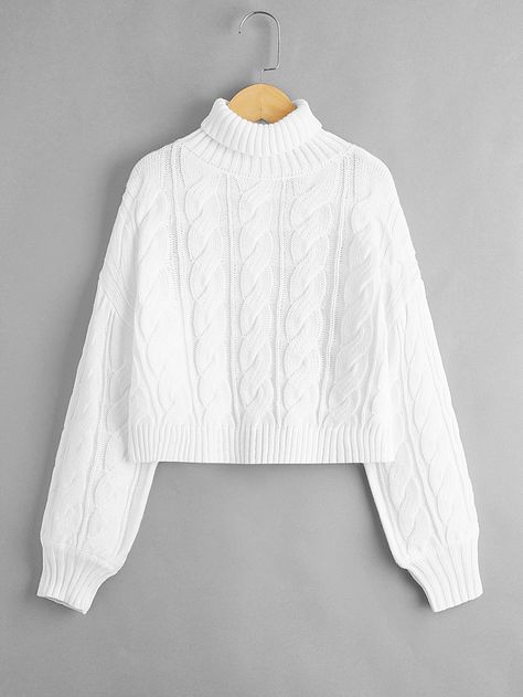 White Casual  Long Sleeve Acrylic Plain Pullovers Embellished Slight Stretch Fall/Winter Girls Clothing White Knitted Jumper, Aesthetic Winter Sweaters, Withe Sweater, Sweater For Girls Winter, White Sweater Aesthetic, Short White Sweater, White Winter Sweater, White Knitted Sweater, Girls Turtleneck