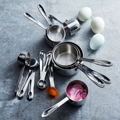 All-Clad Stainless-Steel Measuring Cups & Spoons Ultimate Set | Williams Sonoma Copper Measuring Cups, Stainless Steel Measuring Cups, Measuring Ingredients, Baking Equipment, Measuring Cups And Spoons, Glass Measuring Cup, Measuring Cups & Spoons, Measuring Cups Set, Easter Baking