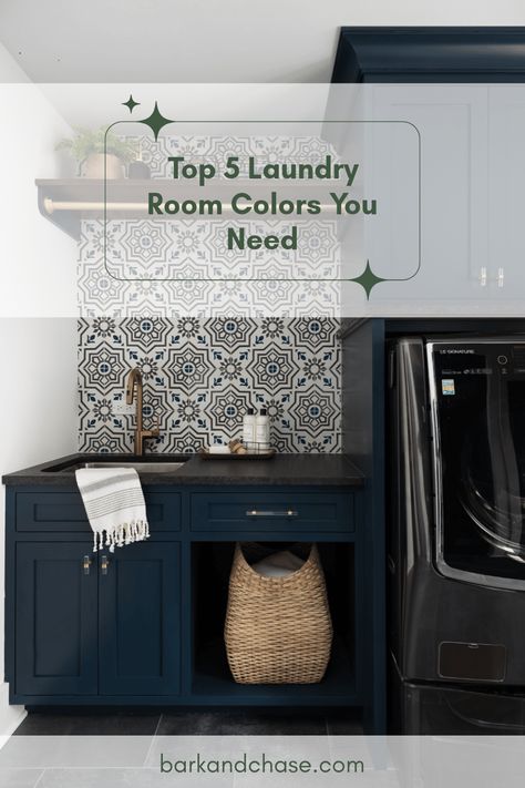 Is your laundry room feeling a bit dull? It's time for a refresh! Check out these top 5 paint color ideas that will transform your space into something you love using. From calm blues that'll make your laundry feel relaxing to bright yellows that invigorate your space, you've got plenty of exciting choices to make laundry day less of a chore. Whether you want a cozy feel or a vibrant vibe, these color ideas will have your laundry room looking fresh and fabulous. Don't wait, dive in to find the perfect hue for your happy place! Laundry Room Colors Sherwin Williams, Navy And Gold Laundry Room, Best Color For Laundry Room Walls, Popular Laundry Room Paint Colors, Utility Room Colours, Funky Laundry Room Ideas, Paint Color For Laundry Room, Color Drenched Laundry Room, Laundry Room Ideas Paint