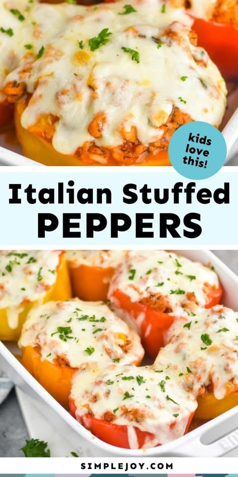 These Italian Stuffed Peppers are a family favorite and I know they will be for you too! With my tips and tricks, this will be an easy meal you adore. Stuffed Bell Peppers Italian Style, Italian Bell Peppers Stuffed, Stuffed Peppers With Chicken And Rice, Spaghetti Stuffed Peppers, Stuffed Peppers Recipe Sausage, Sausage Stuffed Peppers Cream Cheese, Stuffed Peppers With Sausage And Rice, Stuff Peppers With Rice, Easy Stuffed Peppers With Rice