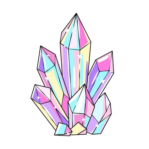 Crystals Art Drawing, Crystal Illustration, Gem Drawing, Crystal Tattoo, Crystal Drawing, Diamond Vector, Crystal Stickers, Diamond Drawing, Rainbow Crystal