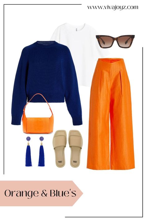 Super cute fall outfit with orange pants! Get The Look. Tags: #falloutfit #orangepants #bluesweater #outfits #outfitinspiration #fashion #fashioninspiration #fancyoutfits #workoutfits #getthelook Spring Orange Outfits, Orange Red Pants Outfit, Orange Accent Outfit, Orange Pants Outfit Winter, Orange Palazzo Pants Outfit, Outfit With Orange Pants, Orange Pants Outfit Street Style, Orange Slacks Outfit, Orange Pants Outfit Fall