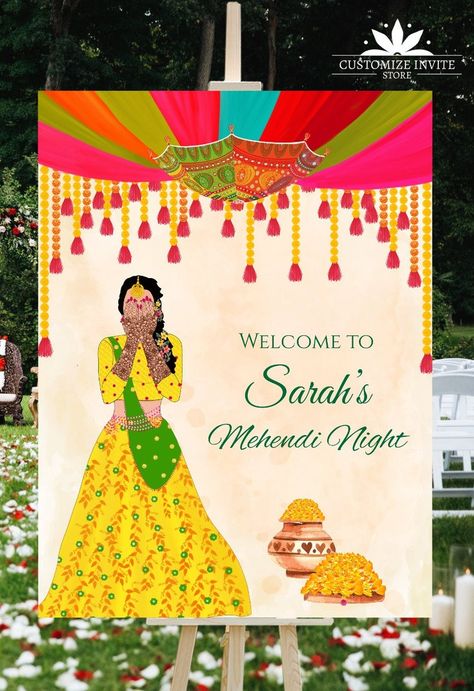 Henna Welcome Sign Mehndi Night Welcome Signage With Umbrella - Etsy India Mehendi Poster Background, Mehendi Night Invitation, Welcome To Mehendi Board, Mehndi Sign Board, Mehandi Welcome Board, Mehndi Night Decoration, Mehendi Invitation Card Background, Mehendi Invitation Card Template, Mendi Night