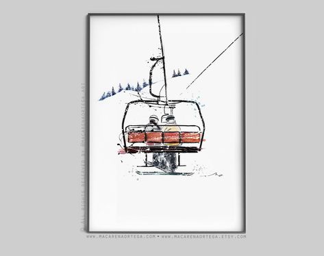 2 people in Skilift art print chairlift watercolor Skier (N72/78/101) Ski lift art skis print snowboarder Sport skiing ski resort (72/78) Resort Artwork, Ski Art Print, Skiing Art, Skier Gifts, Ski Print, Ski Art, Ski Decor, Mountain Decor, France Art