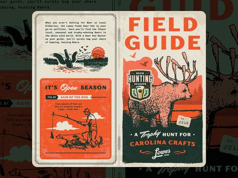 Field Guide Illustration, Field Guide Design Layout, Vintage Field Guide, Textured Graphic Design, Field Guide Design, Vintage Pamphlet, Hunting Illustration, Camping Design, Hunting Design