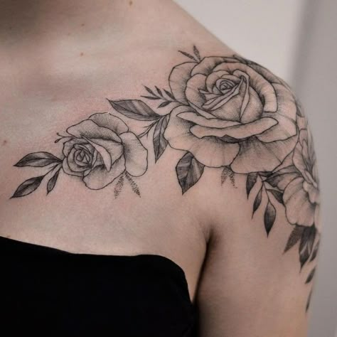 Rose Tattoo On Shoulder, Roses On Shoulder, Bracelet Tattoos For Women, Rose Chest Tattoo, Roses Tattoos, Bracelet Tattoos, Rose Tattoo On Arm, Watercolor Rose Tattoos, Tattoo On Shoulder