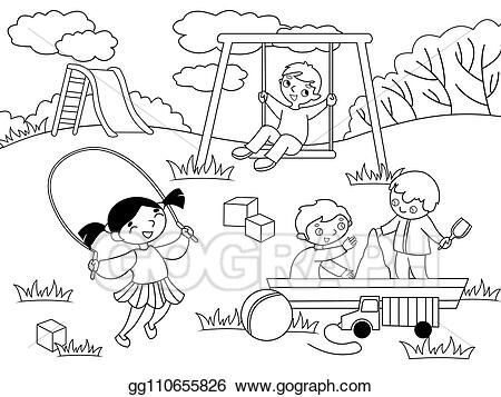 Vector Art - Childrens playground. coloring and black and white coloring. Clipart Drawing gg110655826 - GoGraph White Playground, Story Books Illustrations, Family Tree Template, Children Park, Bookmarks Kids, Clipart Black And White, Kids Clipart, Cool Coloring Pages, Kids Story Books