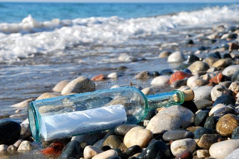 Message Bottle, Plastic Bottle Art, Beach Pebbles, Social Media Advertising Design, At The Sea, Sea Shore, Dasani Bottle, Message In A Bottle, Empty Bottles