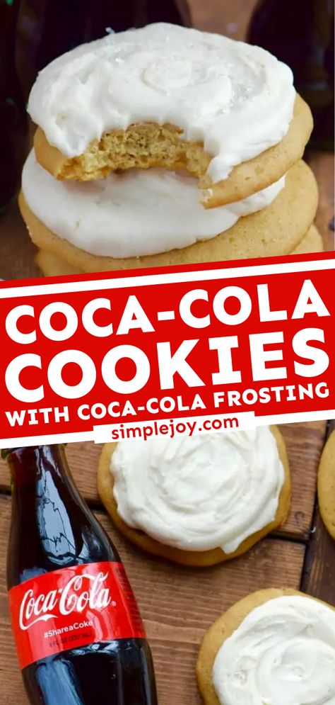 Coca-Cola Cookies with Coca-Cola Frosting Cola Cookies, Easy Desserts To Impress, Soda Cookies, Coca Cola Cupcakes, Desserts To Impress, Xmas Cookies Recipes, Easy Impressive Dessert, Crumble Cookie, Holiday Baking List