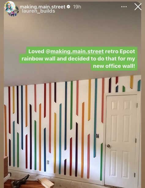 Hallway Wall Design, Rainbow Accent Wall, Rainbow Bathroom, Rainbow Mural, Rainbow Bedroom, Colorful Playroom, Accent Wall Designs, Painting Walls, Accent Wall Paint