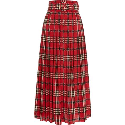 Emilia Wickstead 'Pris' Red Tartan Pleated Midi Skirt Art School Outfit, Red Tartan Skirt, Kate Middleton Skirt, Princess Kate Style, Plaid Maxi Skirt, Tartan Clothing, Flannel Skirt, Tartan Fashion, Fashion Png