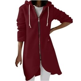 Hoodies for Women KONBECA Women's Solid Color Zip up Hoodie, Long Irregular Hem Long Coat, Plus Size Winter Warm Sweatshirts Jackets Hoodies Outerwear with Pockets - Walmart.com Going Out Outfits For Women, Womens Oversized Sweatshirts, Long Hooded Jacket, Women Fall Tops, Tops Stylish, Autumn Outwear, Fall Sweaters For Women, Coat Plus Size, Plaid Shirt Women