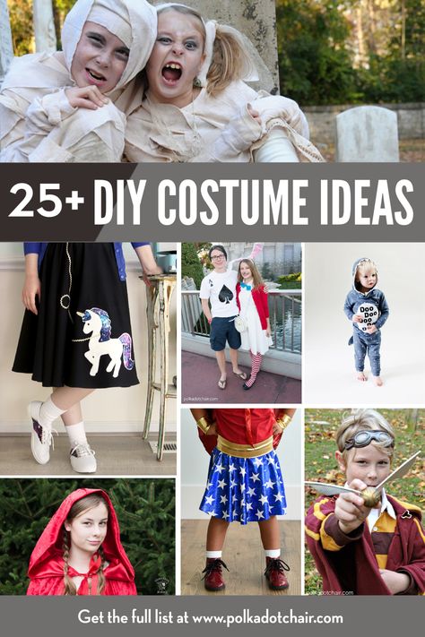 More than 25 free sewing tutorials and DIY tutorials to create costumes for kids for Halloween or for dress up. Lots of free costume tutorials and ideas. Last-minute Halloween costume ideas. #halloween #halloweencostumes #DIYHalloween Kids Mummy Costume, Ariel Costume Diy, Vampire Costume Diy, Diy Costume Ideas, Shark Baby Costume, Pirate Costume Diy, Mummy Costume, Easy Diy Costumes, Polka Dot Chair