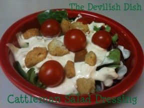 The Devilish Dish: Cattlemans Salad Dressing Cattleman's Salad Dressing 1 quart mayonnaise 1 teaspoon white vinegar 1 teaspoon granulated sugar 1 teaspoon garlic powder 2 teaspoon Worcestershire sauce 2/3 cup to 1 cup milk 1/2 pound cheddar cheese, shredded fine  Mix first 6 ingredients together. Then add cheese and stir well. Refrigerate. House Dressing Recipe, Garlic Salad Dressing, Ranch Recipe, Salad Dressing Recipes Homemade, House Salad, Charcuterie Recipes, Vinaigrette Dressing, Cat Recipes, Salad Bar