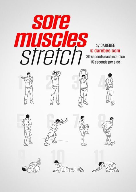 Sore Muscles Stretch by DAREBEE #workout #fitness #fit #wod #exercise #abs #stretching #sore #recovery Darbee Workout, Darebee Workout, Pre Workout Stretches, Full Body Stretching Routine, Post Workout Stretches, Workout Stretches, Stretches Yoga, Power Workout, Muscle Stretches