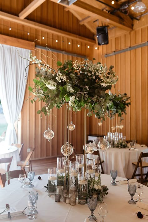 Tall Round Table, Delphinium White, Round Table Centerpiece, White Delphinium, Floating Centerpieces, Round Wedding Tables, Round Table Decor, Lighted Centerpieces, Greenery Centerpiece