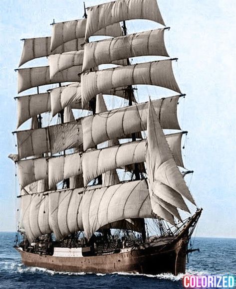 The Pamir launched in 1905, and could reach a speed of 30 kilometers per hour. By 1957, she was outmoded by modern bulk carriers and could not operate at a profit. Her shipping consortium's inability to finance much-needed repairs or to recruit sufficient sail-trained officers caused severe difficulties for the firm. On 21 September 1957, she was caught in Hurricane Carrie and sank off the Azores, with only six survivors rescued after an extensive search. Ship Tattoos, Cape Horn, Sail Ships, Age Of Sail, Old Sailing Ships, Education Information, Somewhere In Time, Cool Boats, Tall Ship