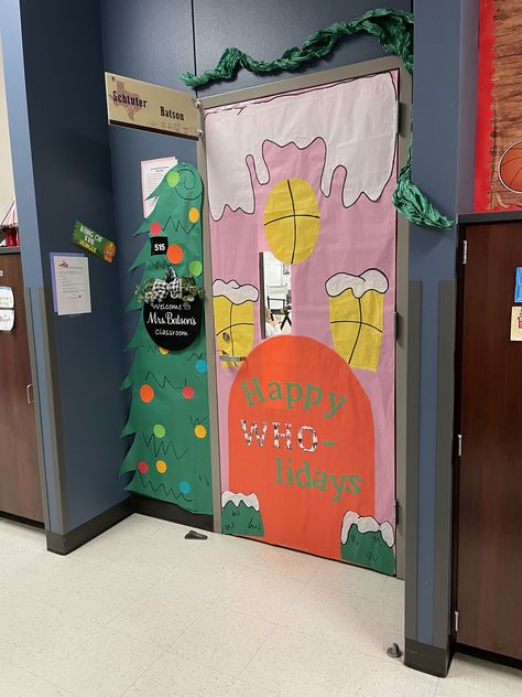 Classroom Whoville Decorations, Door Designs For Christmas, Whoville Christmas Classroom Door, The Grinch School Hall Decorations, Whoville Office Door Decorating Ideas, Whoville Classroom Door Decorations, Whoville Christmas Decorations School, Whoville Christmas Door Decoration, Whoville Houses Diy The Grinch