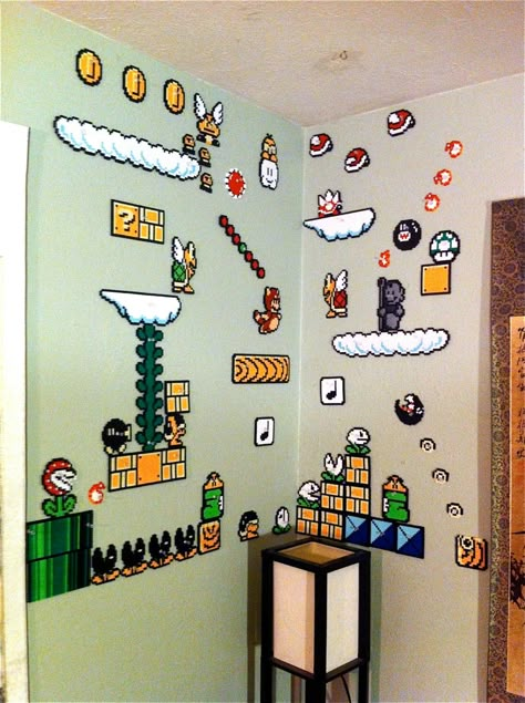 Perler Beads Decoration, Super Mario Bros Perler Beads, Perler Bead Super Mario, Perler Wall Decor, Small Mario Perler Bead Patterns, Hama Beads Room Decor, Perler Beads Wall Decor, Perler Beads Decor, Perler Beads Room Decor