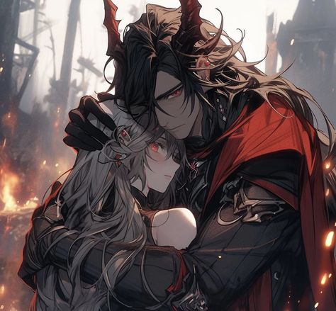 Two Anime Characters Hugging, Persona Anime, Fantasy Demon, Art Drawing Sketch, Roleplay Characters, Anime Backgrounds, Vampire Art, Dark Anime Guys, Beautiful Dark Art