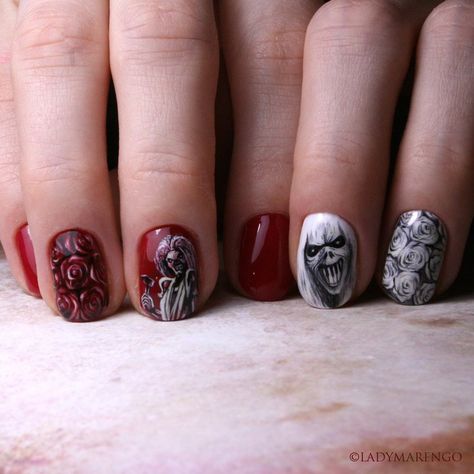 Iron Maiden Tattoo, Band Nails, Inspired Nails, Nail Studio, Feb 5, Creative Nails, Iron Maiden, How To Do Nails, Pretty Nails