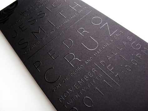 Thermography- black on black. i like this look for invitations Thermography Wedding Invitation, Thermography Printing, Web Design Mobile, Wedding Readings, Pocket Invitation, Wedding Invitation Kits, Printing Wedding Invitations, Black Invitation, Invitation Kits