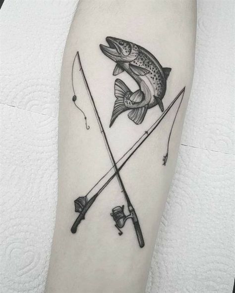 Fishing Rod Tattoo, Fishing Pole Tattoo, Pole Tattoo, Fisherman Tattoo, Tattoo Fishing, Trout Tattoo, Fly Fishing Tattoo, Fishing Tattoos, Bow Tattoo Designs