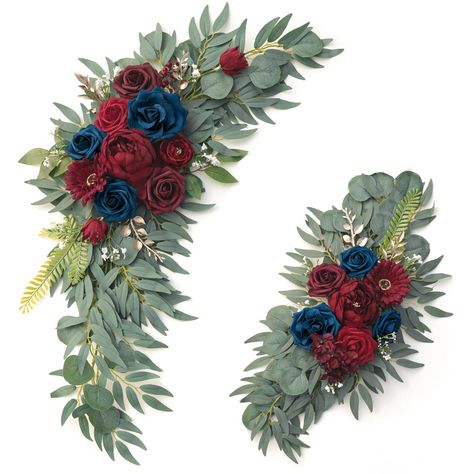 PRICES MAY VARY. Package Including: Wedding Flowers Ornament x2 + Cable Tie x4 + Metal Clip x4, (Bigger corner flower 32.5X 14.8'', Smaller corner flower 20 X 10.8'', Clips 2.2'', Zip Straps 11.8 '') High-Quality Materials: Our wedding arch flowers are made of high-quality silk and simulated green plants, they never wilt and look not only beautiful but very lifelike. Beautiful Floral kit of flowers：Our artificial arch flowers are designed with a variety of elements for a rich sense of craftsmans Jewel Toned Wedding Table Settings, Navy Blue Burgundy Silver Wedding, Dusty Blue And Burgundy Wedding Theme, Navy And Burgundy Wedding Centerpieces, Burgundy Navy Blue Wedding, Wedding Burgundy And Navy, Burgundy Blue Wedding, Navy Blue And Burgundy Wedding, Burgundy And Navy Wedding