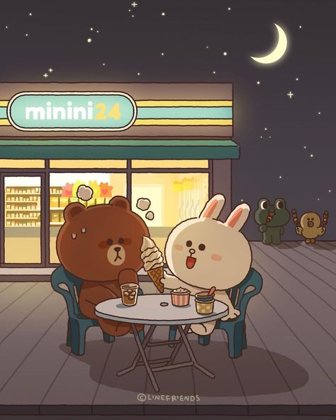 LINE FRIENDS_Official | Ice cream will cool you down, Brown🍦 | Instagram Brown And Cony Wallpapers, Line Brown Bear, Brown Instagram, Bear Drawings, Cony Brown, Book Illustration Design, Cute Bear Drawings, Brown Painting, Friend Cartoon