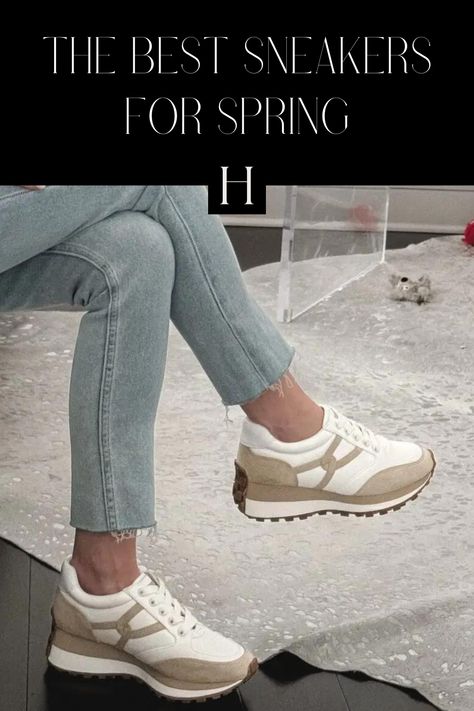 Looking for the best spring sneakers? Then head over to the blog to check out these amazing sneakers from Veronica Beard and 3 style tips guaranteed to elevate all of your sneaker looks this season Trousers And Sneakers Outfit, Sneakers Outfit Spring, Celebrity Sneakers, Blogger Outfit Inspiration, How To Wear Sneakers, Beige Sneakers, Parisian Women, Fashion Blogger Outfit, Chic Sneakers