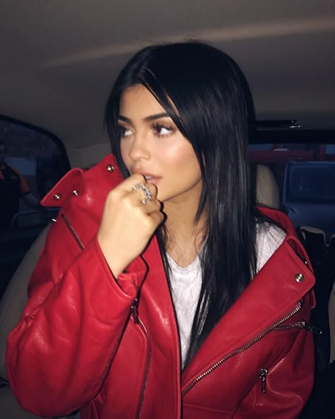 Kylie Jenner, A Woman, Leather Jacket, Red, Leather, Instagram