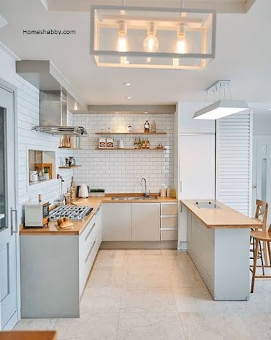 Model Dapur, Modern Contemporary Kitchen, Contemporary Kitchen Cabinets, Charming Kitchen, Modern Kitchen Design Open Concept, Kitchen Models, White Modern Kitchen, Scandinavian Kitchen, Simple Kitchen