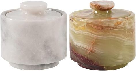 Amazon.com | MARBLOUS KRAFTS marble handmade white and green onyx 3.5 oz salt cellar, Trinket Box and pinch pot 3" X 3" Kitchen décor Salt Pepper Bowls salt container: Condiment Pots Salt And Pepper Cellars, Tea Box Storage, Salt Container, Storing Spices, Gourmet Salt, Pinch Pot, Salt Box, Tea Storage, Marble Decor