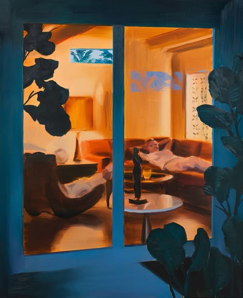 Palm Springs Bedroom, Caroline Walker, Whatever Forever, Scottish Artists, Interior Painting, 2d Design, Night Scene, Illustration Painting, Painting Inspo