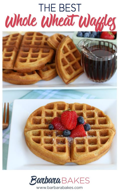 Whole Wheat Waffle Recipe, Wheat Waffle Recipe, Breakfast Ideas For Family, Belgium Waffle Recipe, Waffle Mix Recipes, Wheat Waffles, Whole Wheat Recipes, Waffle Recipe Healthy, Whole Wheat Waffles