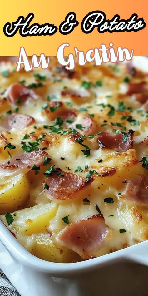 Ham and Potato Au Gratin Ham And Potato Au Gratin Casserole, Recipes For Leftover Ham Casseroles, Ham And Sweet Potato Casserole, Ham Augratin Potatoes, Ham And Potato Au Gratin, Ham And Potatoes Au Gratin, Ham And Au Gratin Potatoes Casserole, Leftover Ham Recipes Dinners Main Dishes, Ham And Potato Bake