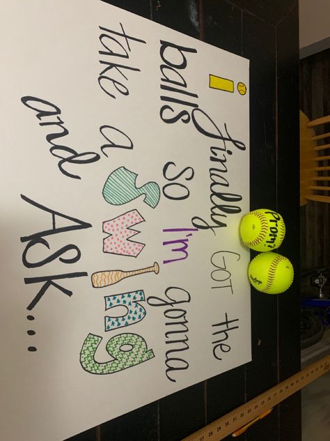 Softball Dance Proposal, Softball Promposals, Promposal Ideas For Softball Players, Promposal Ideas Softball, Softball Homecoming Proposals, Softball Themed Promposals, Prom Sign Ideas, Pitcher Promposal, Softball Promposal