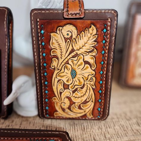 Tooled Leather Phone Case, Cellphone Case, Veg Tan Leather, Hand Tooled Leather, Western Leather, Cell Phone Case, Leather Projects, Leather Phone Case, Tooled Leather