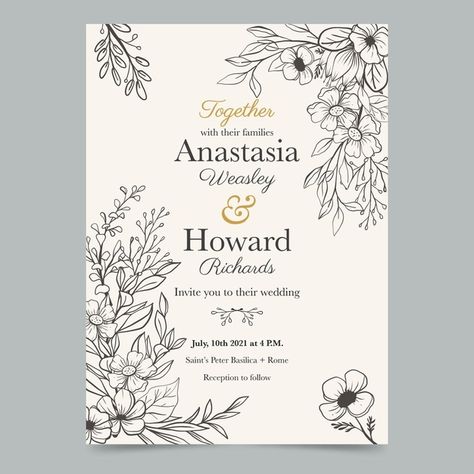 Hand drawn wedding invitation template | Free Vector #Freepik #freevector #wedding #wedding-invitation #floral #invitation Botanical Wedding Stationery, Hand Drawn Wedding Invitations, Wedding Invitation Vector, Floral Wedding Stationery, Invitation Layout, Lace Drawing, Engagement Invitation Template, Wildflower Wedding Invitations, Digital Invitations Wedding