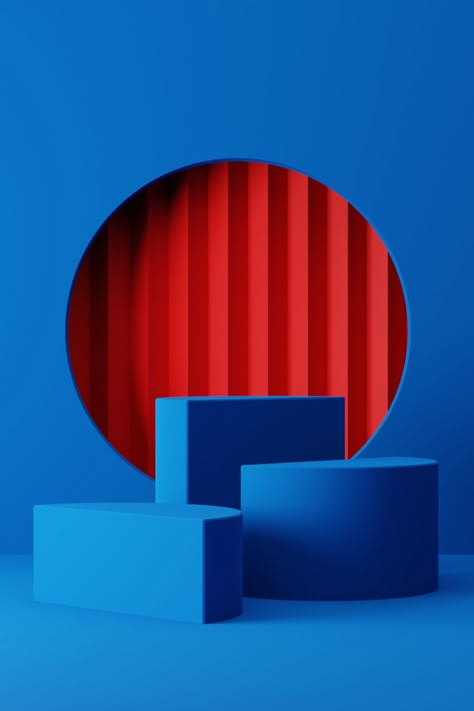 Colorful Set Design, Minimalist Set Design, Pop Up Aesthetic, Red And Blue Background, Color Animation, Podium Product, Shape Composition, Display Background, Delivery Design