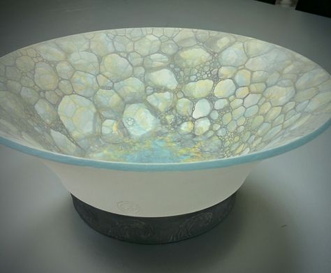 This glaze is really cool, if you didn't know it was bubbles then it looks like cracked crystal or dragon scales. Bubble Glaze Technique, Bubble Glazing Technique, Bubble Glaze Pottery, Cracked Glaze Ceramics, Bubble Glazing, Crawl Glaze Ceramics, Spectrum Glazes Clear Crackle, Cracked Crystal, Crystal Glaze