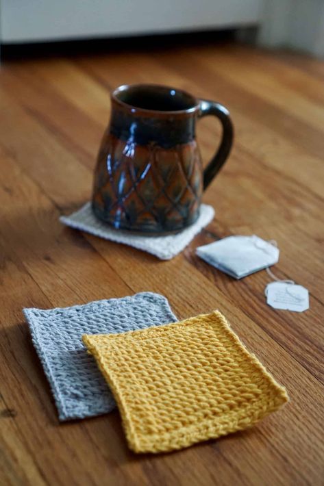 Fusilli Coaster – Knitting Pattern – Clover Needlecraft Coaster Knitting Pattern, Knit Coaster, Knitted Washcloth Patterns, Coaster Ideas, Knitted Washcloths, Dishcloth Knitting Patterns, Dishcloth Crochet Pattern, Washcloth Pattern, Linen Stitch