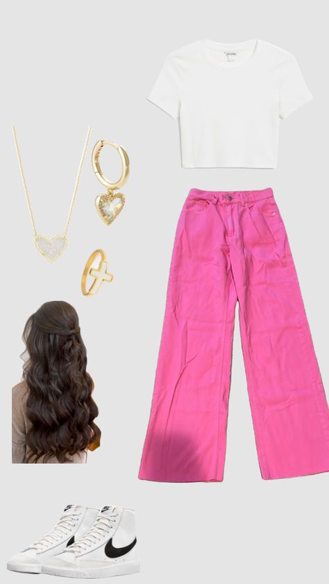 pink! #pink #outfit #school #preppy #basic Dress Pant Outfits, Preppy Outfits For Teens, Pink Preppy Outfits, School Preppy, Pant Outfits, Dress Pants Outfits, Outfit School, Pink Preppy, School Fit