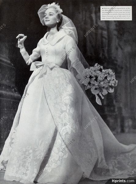 Image file to download and vintage original print published in 1953 Jacques Fath Wedding Dress, Embroidery, Pierre Brivet, Lachaume photography by Henry Clarke — Jacques Fath, Dressmakers Wedding Dresses Vintage 50s, Dior Wedding Dresses, Dior Wedding, Wedding Dresses 50s, Vintage Wedding Photos, Beautiful Beach Wedding, Trendy Wedding Dresses, Antique Wedding, Wedding Gowns Vintage