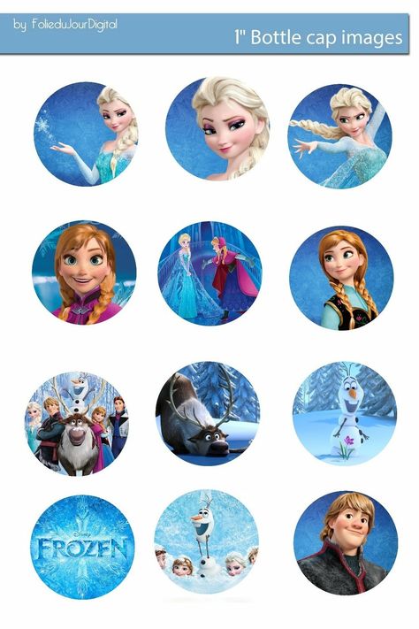 Free Bottle Cap Images: Frozen : Free Digital Bottle Cap Images Frozen Cupcake, Frozen Cupcake Toppers, Frozen Free, Frozen Printables, Frozen Cupcakes, Frozen Invitations, Bottle Cap Jewelry, Disney Frozen Party, Frozen Themed Birthday Party