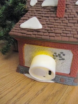 cordless Christmas village. I use Tea Lights in some of my Smaller Pieces. I  Sit mine inside the Village Piece. Christmas Village Hacks, Halloween Village Display, Christmas Village Lights, Lights For Christmas, Village Ideas, Lemax Village, Diy Christmas Village, Dickens Village, Christmas Village Display